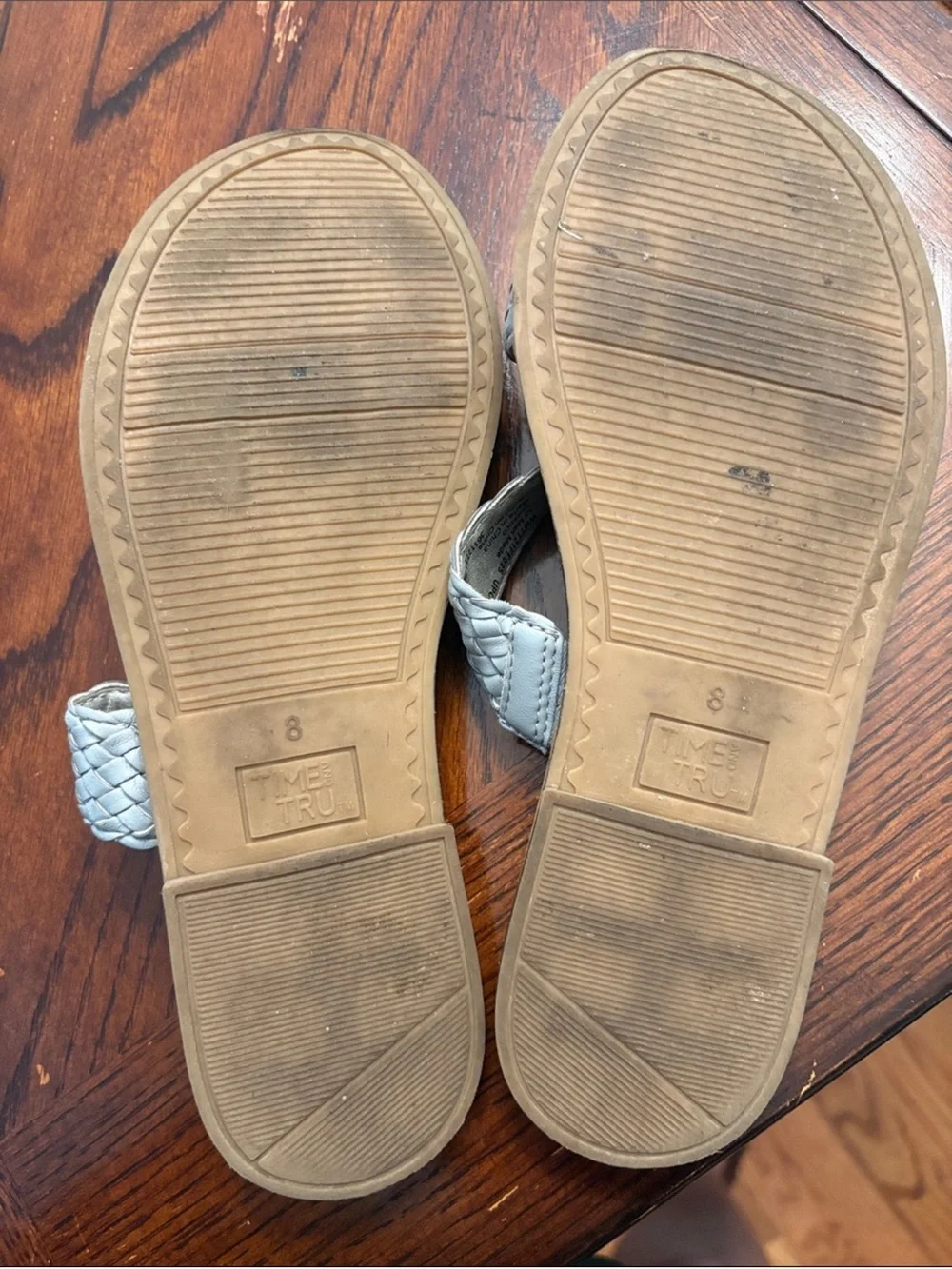 Time and Tru Light Gray Braided Double-Strap Slide Sandals